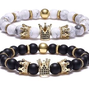Gold Crown Beaded Bracelets Set